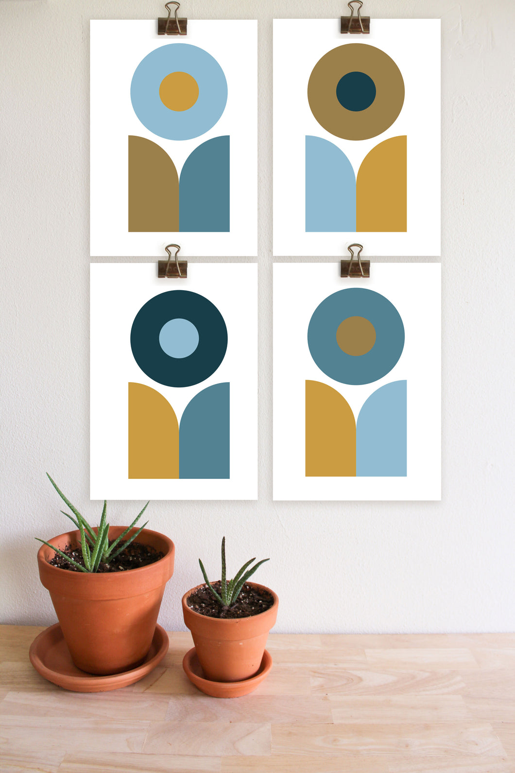 Geometric Florals in Blue - Art Print