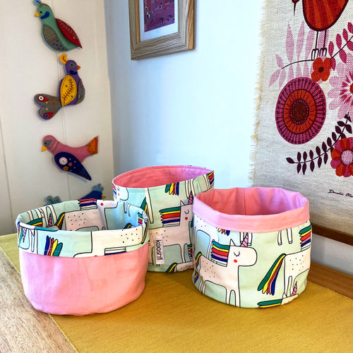 Rainbow Unicorn Fabric Planter/Storage Basket