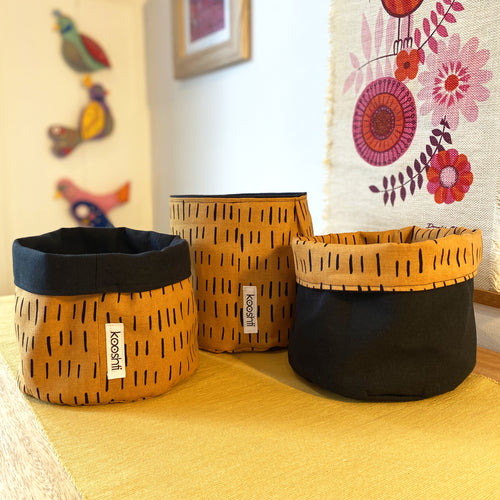 Black & Tan Fabric Planter/Storage Basket