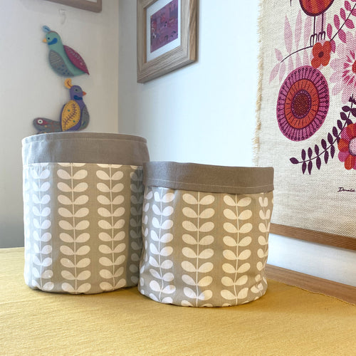 Orla Kiely Tiny Linear Stem Warm Grey Fabric Planter/Storage Basket